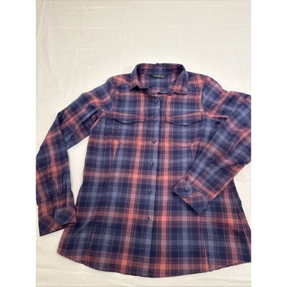 Arcteryx Shirt Women LRG Addison Button Front PURPLE/PINK Plaid L/S Flannel NWOT - Picture 1 of 10